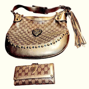 GUCCI Babouska Monogram Hobo shoulder bag with  matching wallet